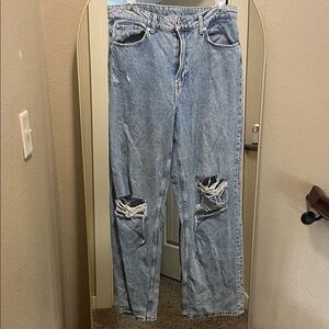 H&M Light Blue Distressed Wide Leg Jeans